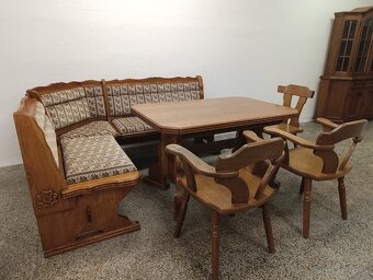 Rustikální jídelní kout, rohová lavice, stůl, křesla, židle - 16