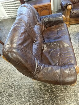 Rustikální kožená sedací souprava, 3+2+1, nábytek z masívu - 16