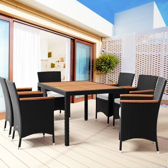 Záhradný ratanový stôl čierna 150 a 190 x 90 a 6 stoličiek - 16