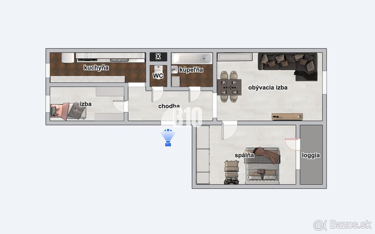 REZERVOVANÉ 2 a pol izbový byt s loggiou - zariadený - 61 m2 - 17