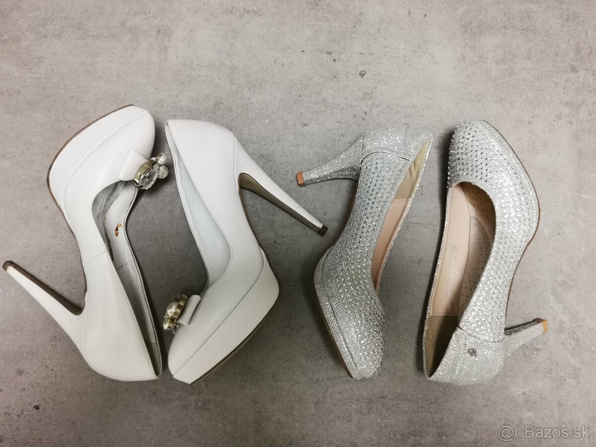 Biele a strieborné lodičky + kabelka - 17