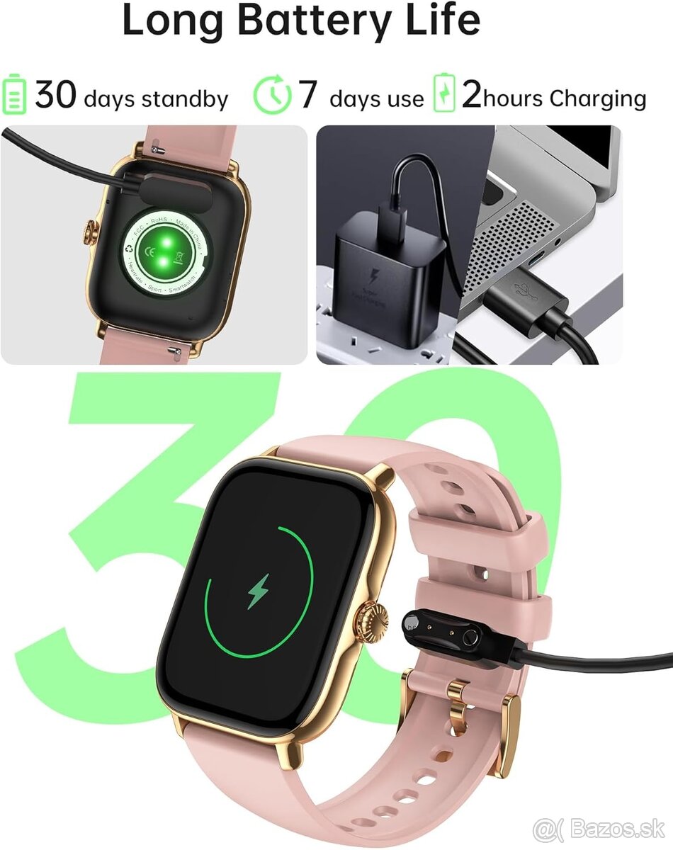 Chytré hodinky P72 – 1,85" - volanie, IP68, ružové - 17