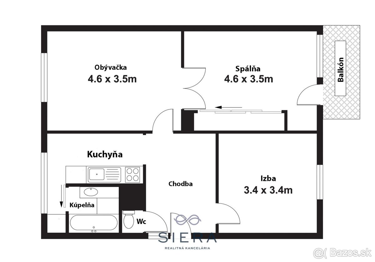Predaj, 3-izbový byt s balkónom, Prednádražie, Bedřicha Smet - 17
