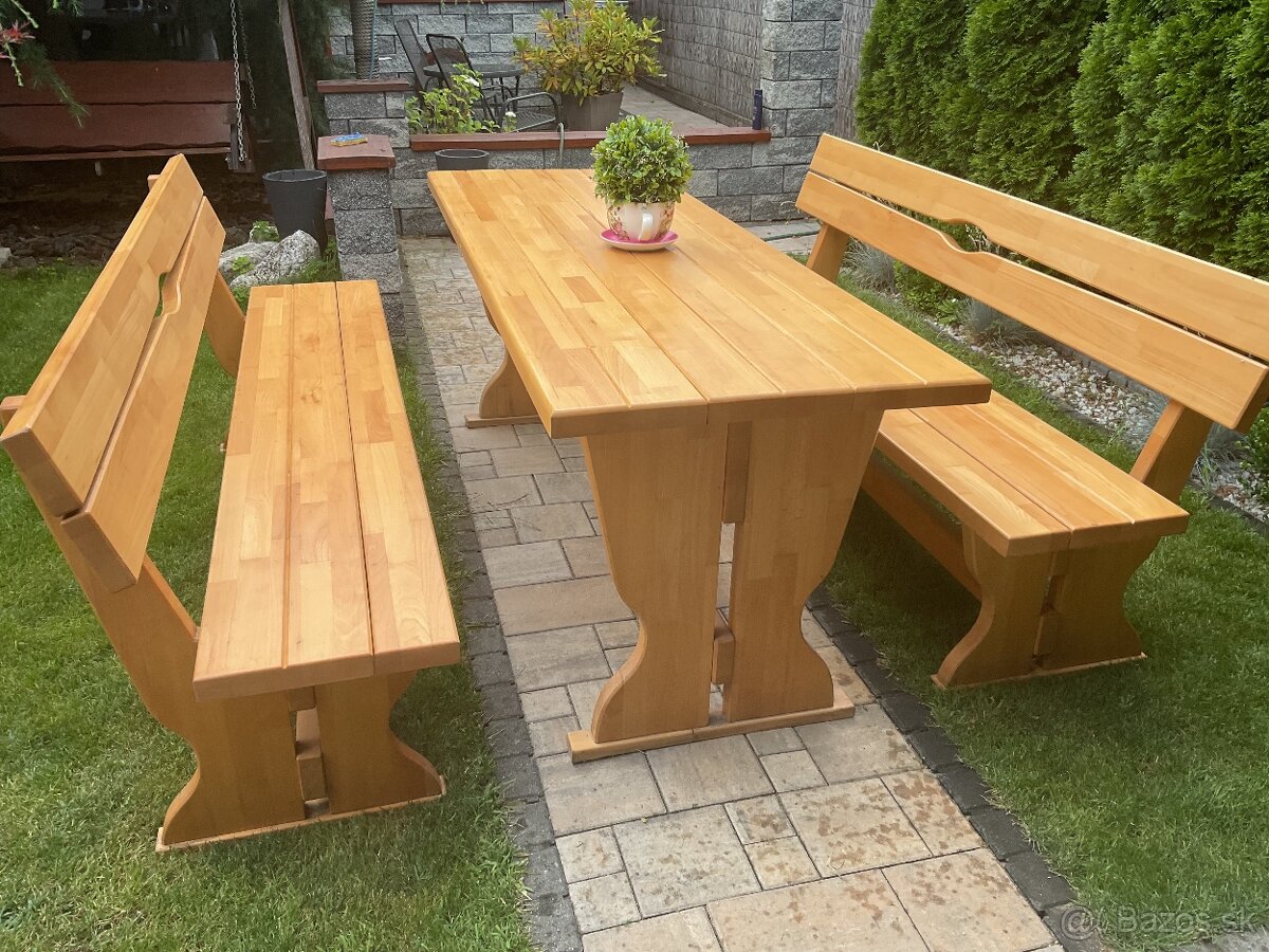 Masívny Dubový set srôl a dve lavice dĺžka 2m - 17