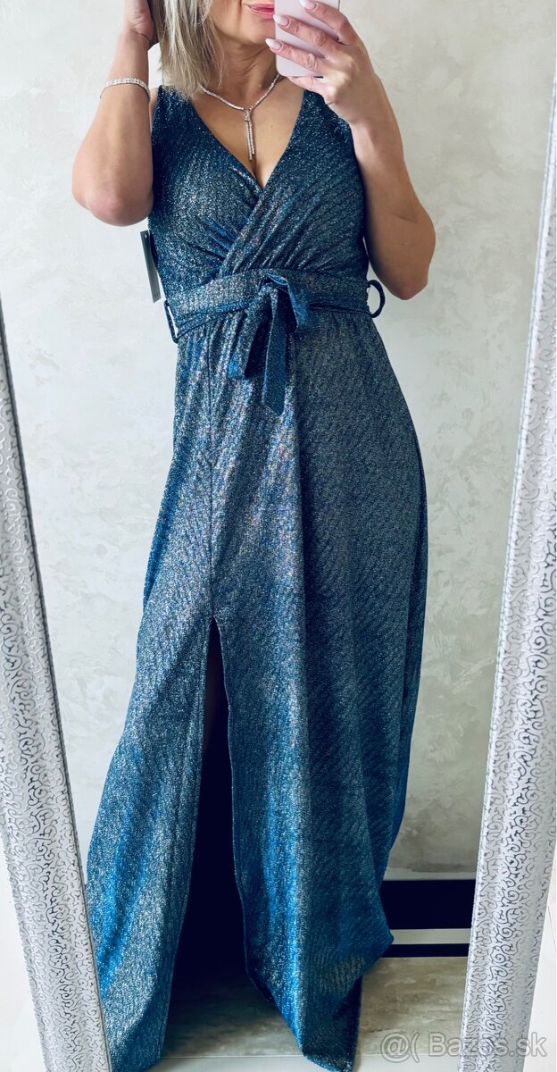 Spoločenské šaty metalic blue - 17