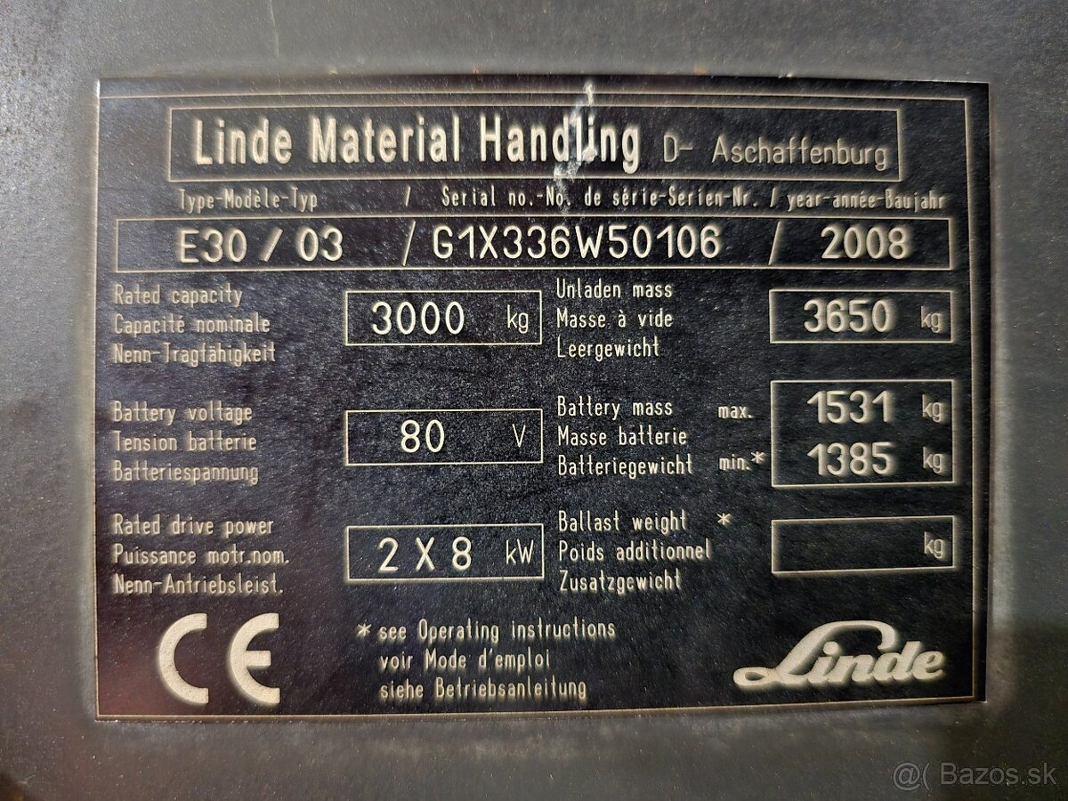 VZV Linde E30 / 03 – 3t, 80V, Triplex 4,72 m – bočný posuv - 17