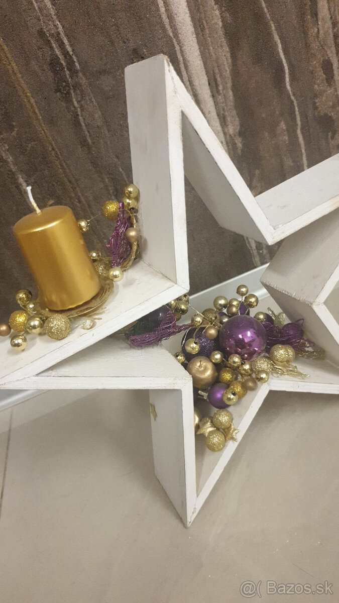 adventný vianočný sviatočný veniec + ozdobné hviezdy z dr - 17