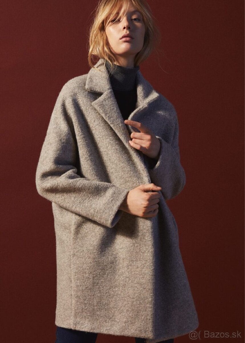 Mango Oversized béžový dámsky kabát strih coccoon XS 34 - 17