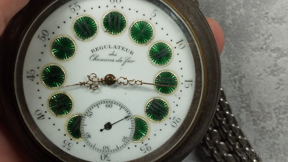 Velké dvouplášťové kapesní hodinky Régulatéur s řetezem - 17