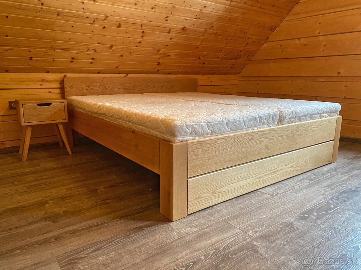 Masívna dubová posteľ 180x200cm s výsuvnými boxami - 17
