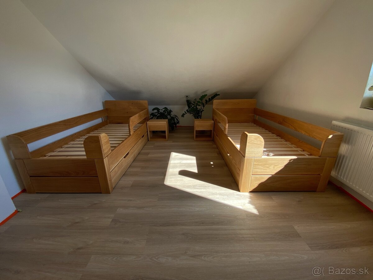 Dubová posteľ 90x200cm s výsuvným lôžkom - 17