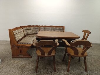 Rustikální jídelní kout, rohová lavice, stůl, křesla, židle - 17