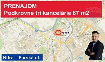 Prenájom troch kancelárií, 87 m², Farská 10, Nitra - 17