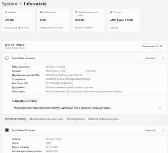 Počítač AMD Ryzen 5 5500, 16 GB RAM, 500GB SSD, GTX1070 - 17