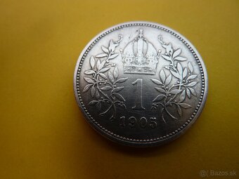 R-U vzácna strieborná 1 koruna 1905 bz vo veľmi peknom stave - 17