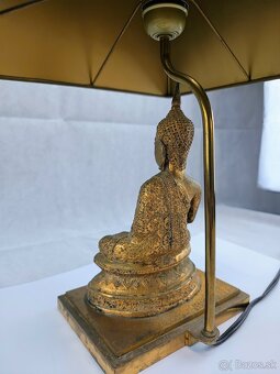 Antická bronzová stolová lampa s Budhovou soškou - 17