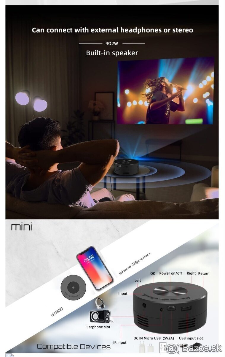 LED projektor FHD s pripojením aj cez Power bank- novy - 18