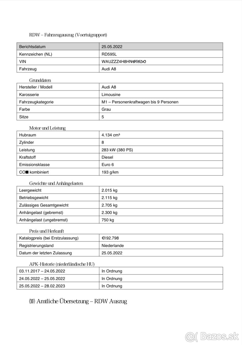 Audi A8 4.2L - 283kW TDI V8 Quattro ročník 2017 - 18