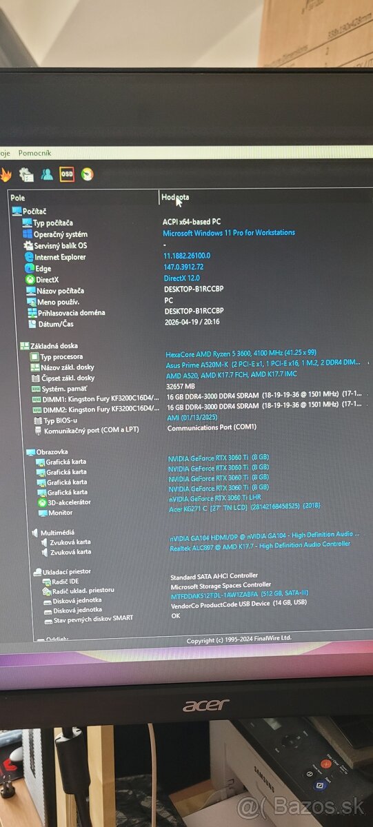 Predám herný PC / TOP stav / Ryzen 5 + RTX3060ti - 18