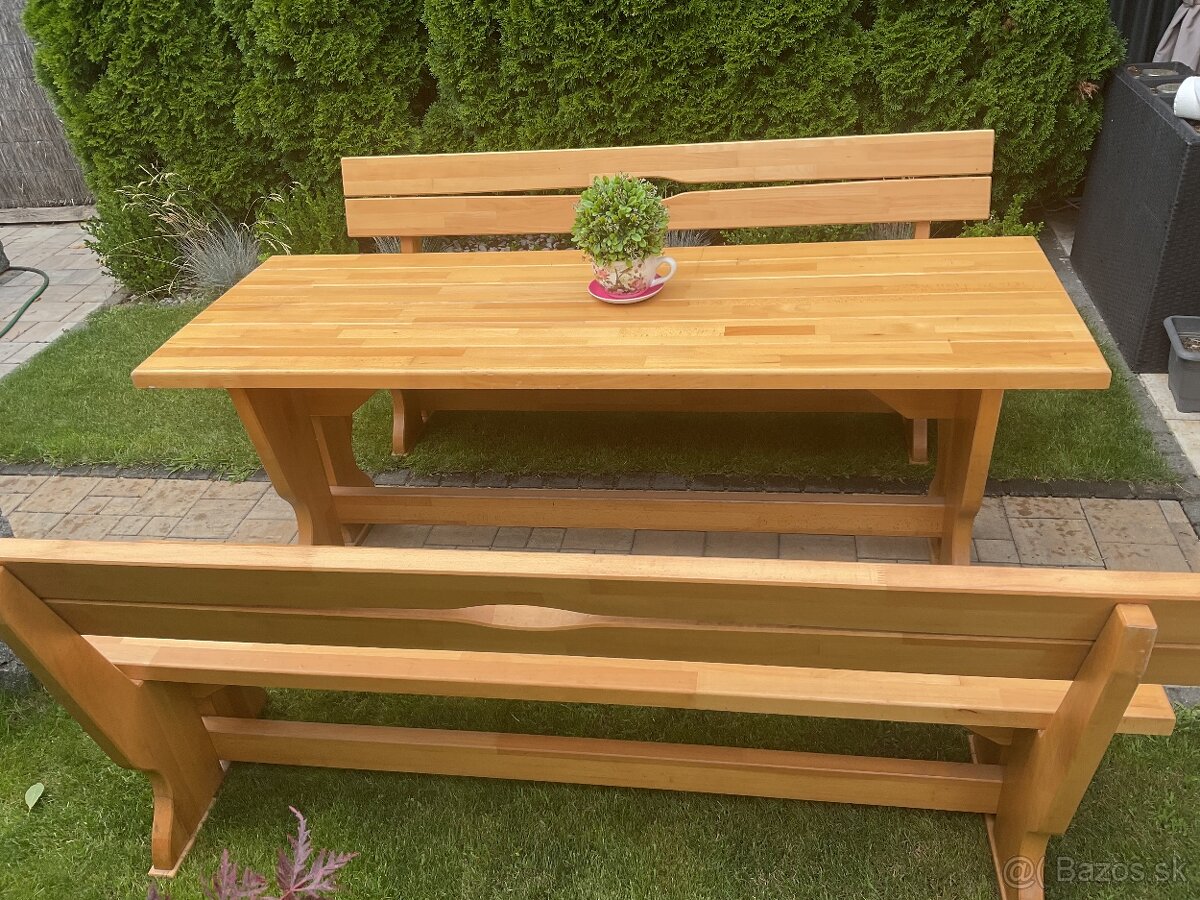 Masívny Dubový set srôl a dve lavice dĺžka 2m - 18