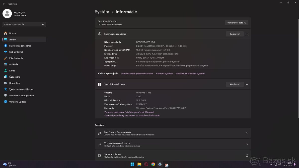 Predám PC skrinku HP 280 G2 MT, windows 11 pro. - 18