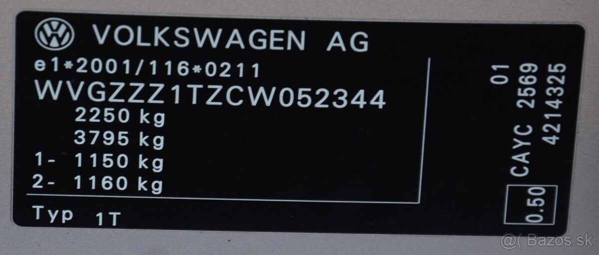 Volkswagen Touran 1.60 TDI , 1. majiteľ, Sr. voz, automat, 7 - 18