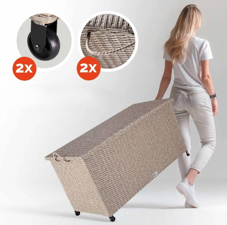 Záhradný úložný ratanový box s kolieskami 4 farby - 18