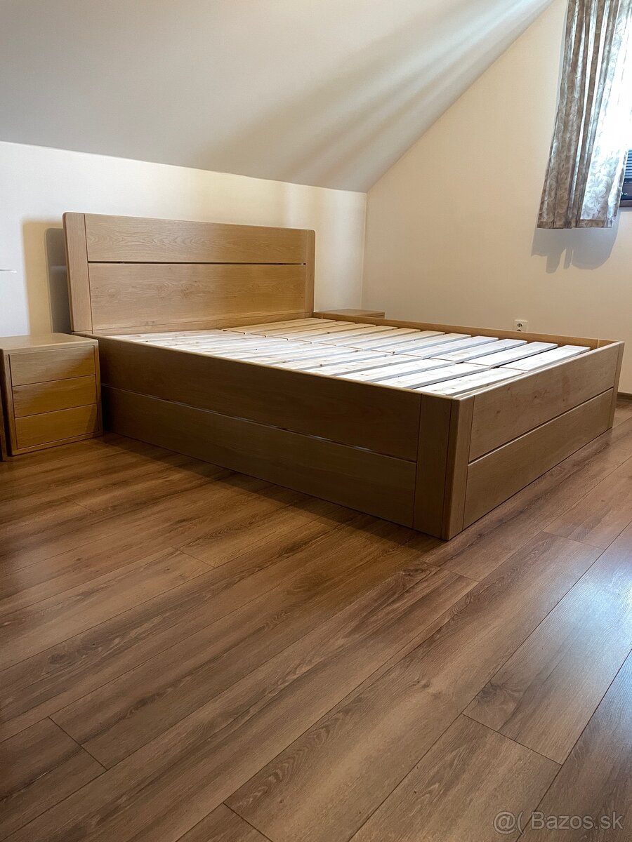 Dubová posteľ - úložný priestor, výklopné rošty - 18