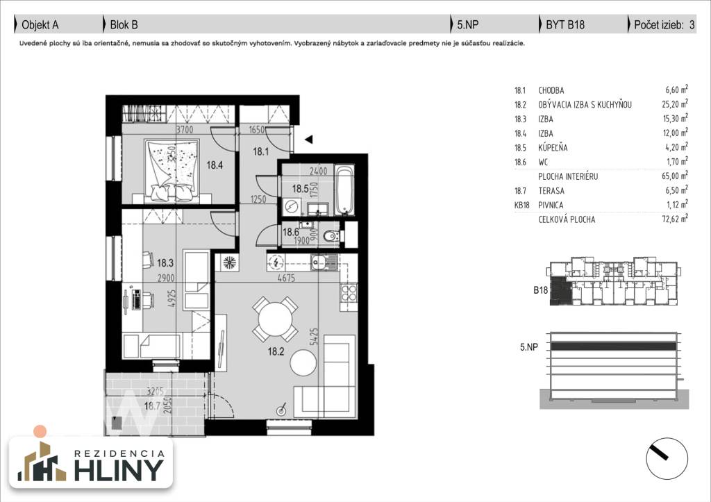 V ŠTANDARDE - 3 izb. BYT + loggia - 72,62 m2 - REZIDENCIA HL - 18