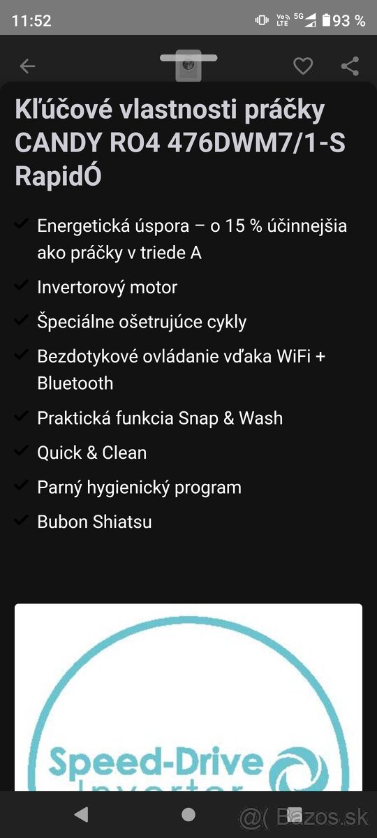 Predám novú smart práčku Candy - 18