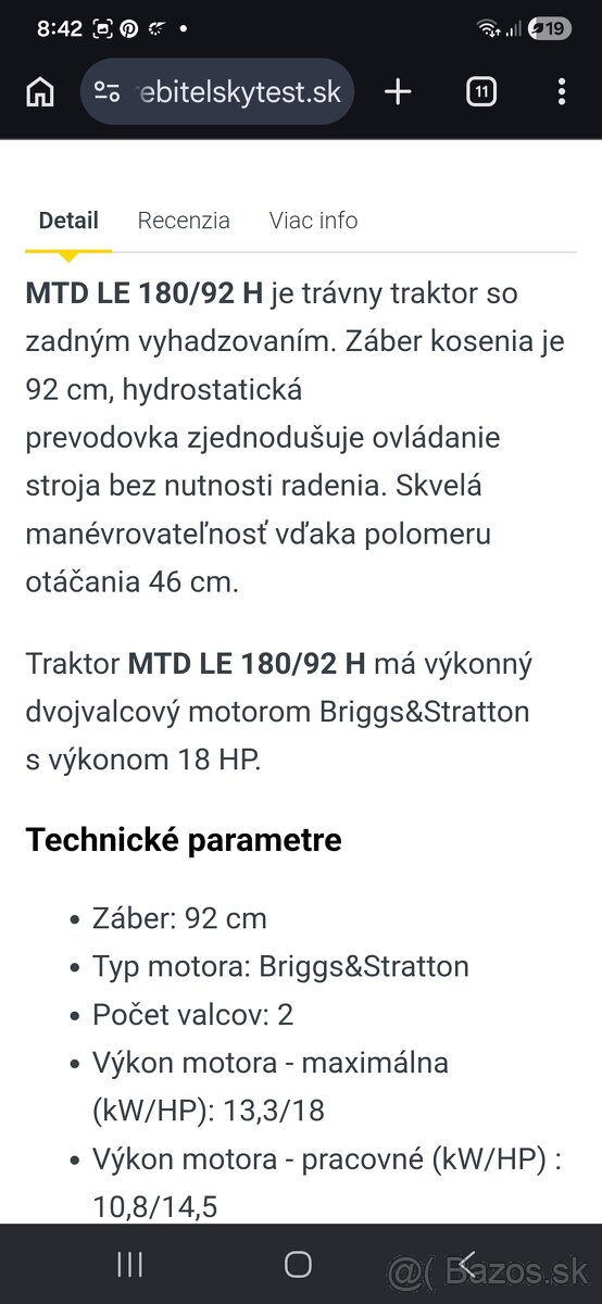 Predám zahradny traktor mtd LE 180/92H - 18