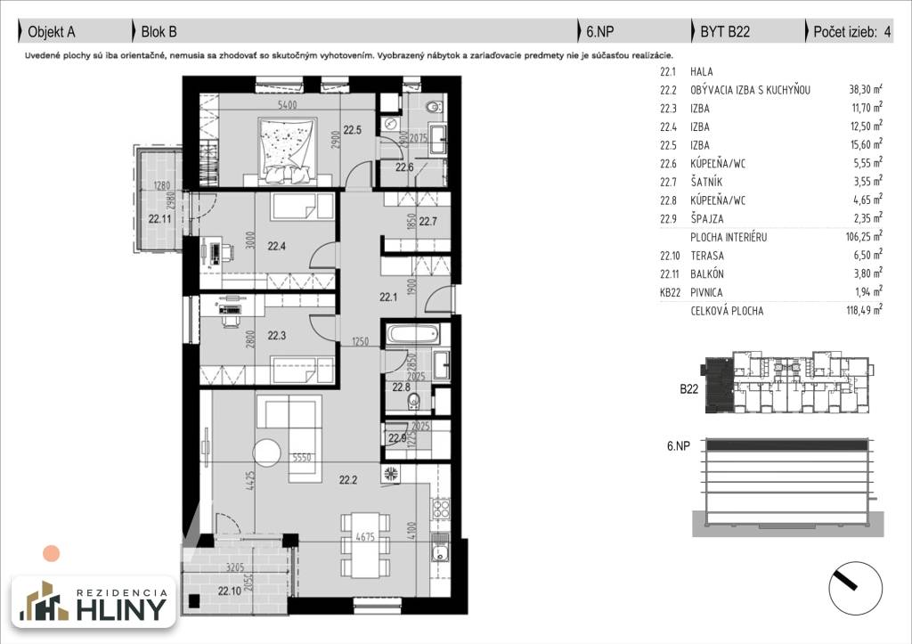 V ŠTANDARDE - 4izb. BYT + TERASA - 120m2 a viac - REZIDENCIA - 18