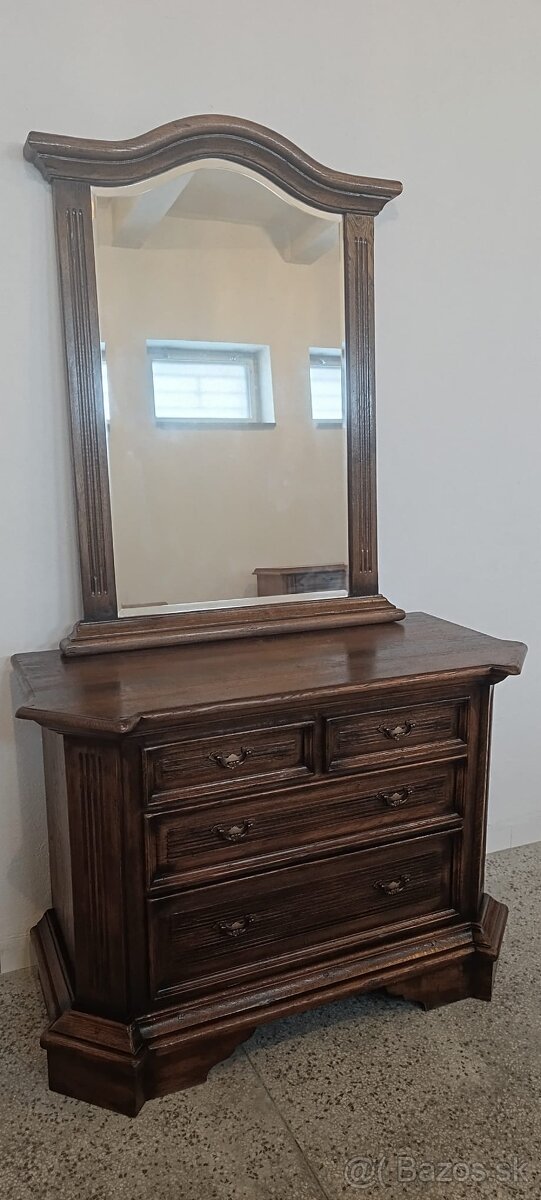 Starožitná komoda + zrcadlo, nábytek z masívu - 18