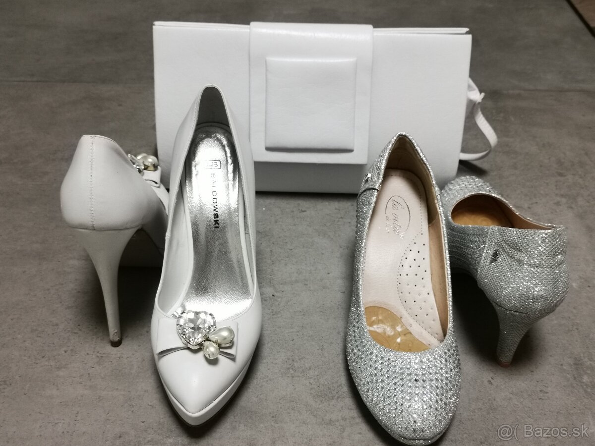 Biele a strieborné lodičky + kabelka - 18