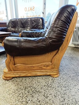 Rustikální kožená sedací souprava, 3+2+1, nábytek z masívu - 18