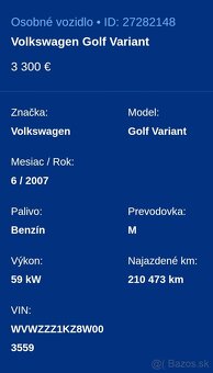 volkswagen golf variant 1.4L benzín 59KW r.v 2007 - 18