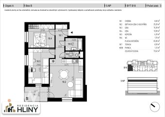 BÝVAJTE IHNEĎ - 3 izb. BYT + loggia - 72,62 m2 - REZIDENCIA  - 18