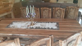 Drevený stôl Poľovnicke motivy 90×200cm+10stoliček - 18