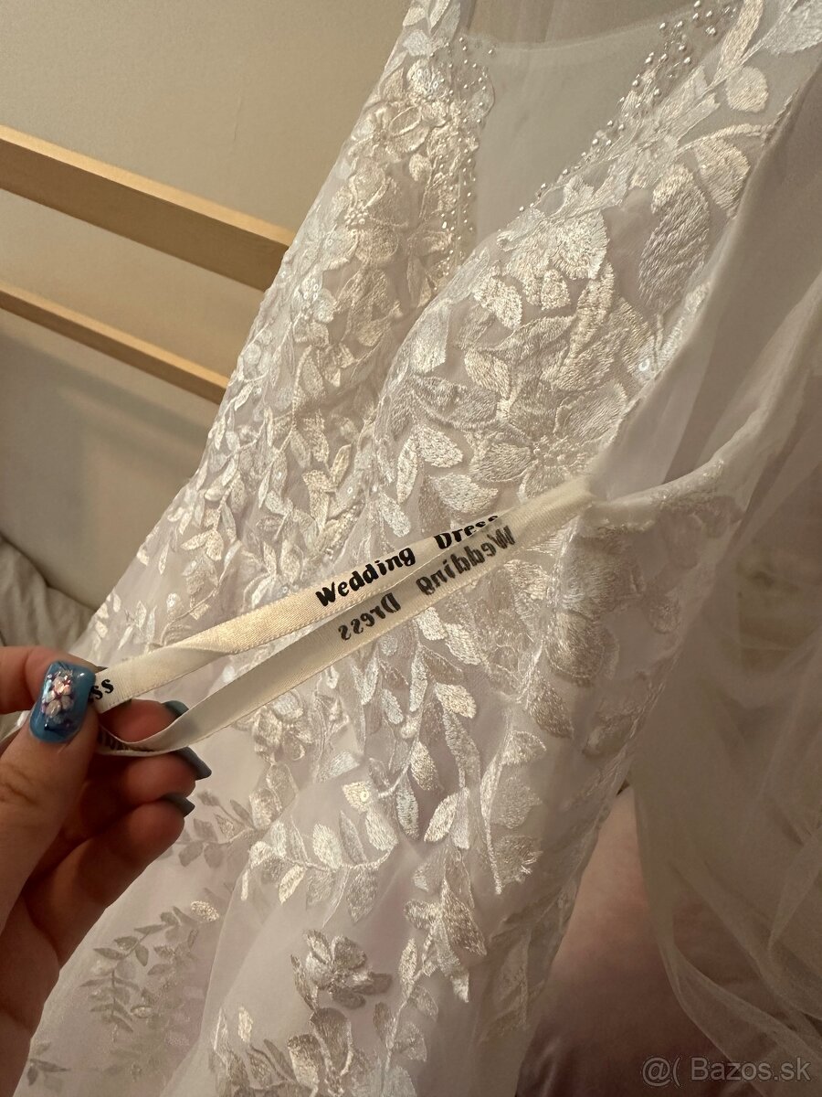 Krasne nové nenosené svadobné biele šaty na ramienka, 36 - 19