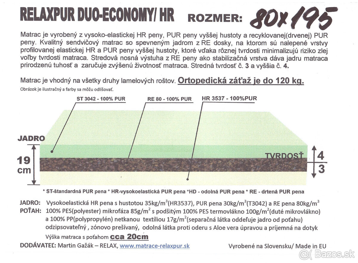 Matrac Relaxpur Duo Economy HR 195x80cm - 19