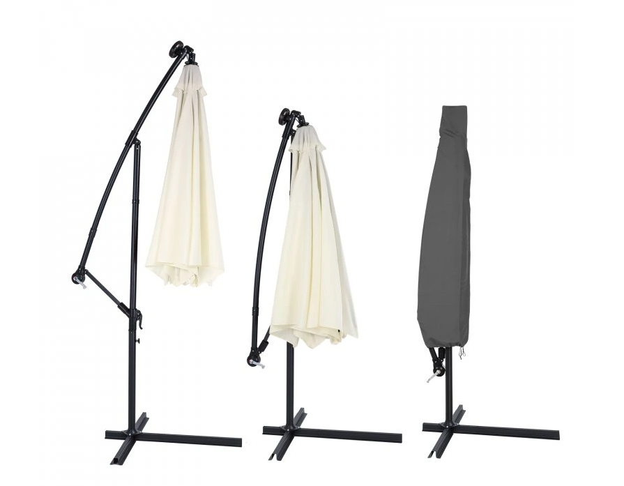 LED slnečník 3 m a 3,5 m šedá a krémová závažia a kryt - 19