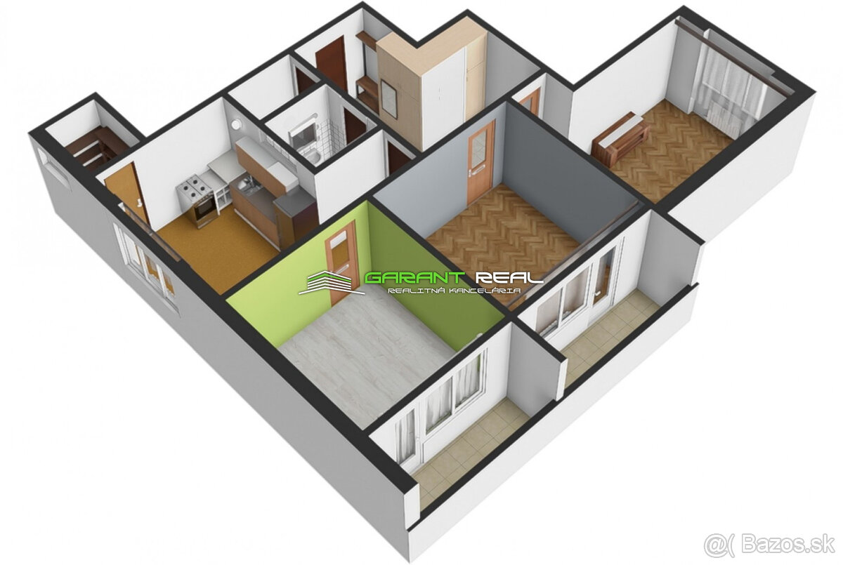 Predaj 3-izb. tehlový byt 90 m2, 2 loggie, Nábrežná ul. - 19