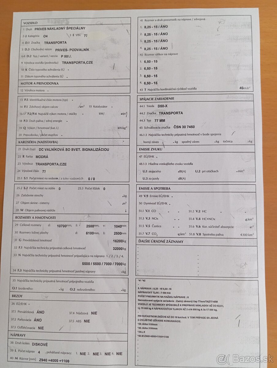 Podvalnik Transporta P50 s TP a ŠPZ - 19
