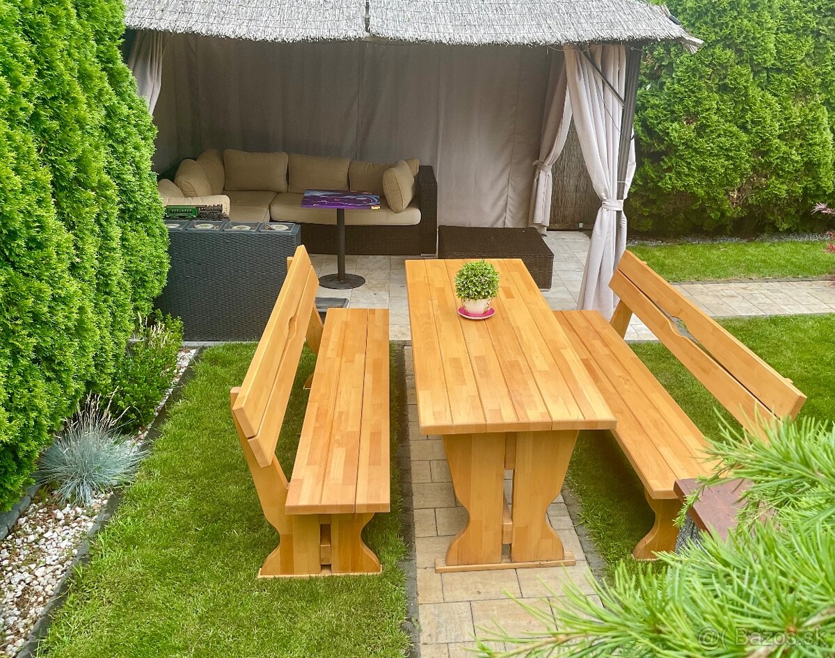 Masívny Dubový set srôl a dve lavice dĺžka 2m - 19