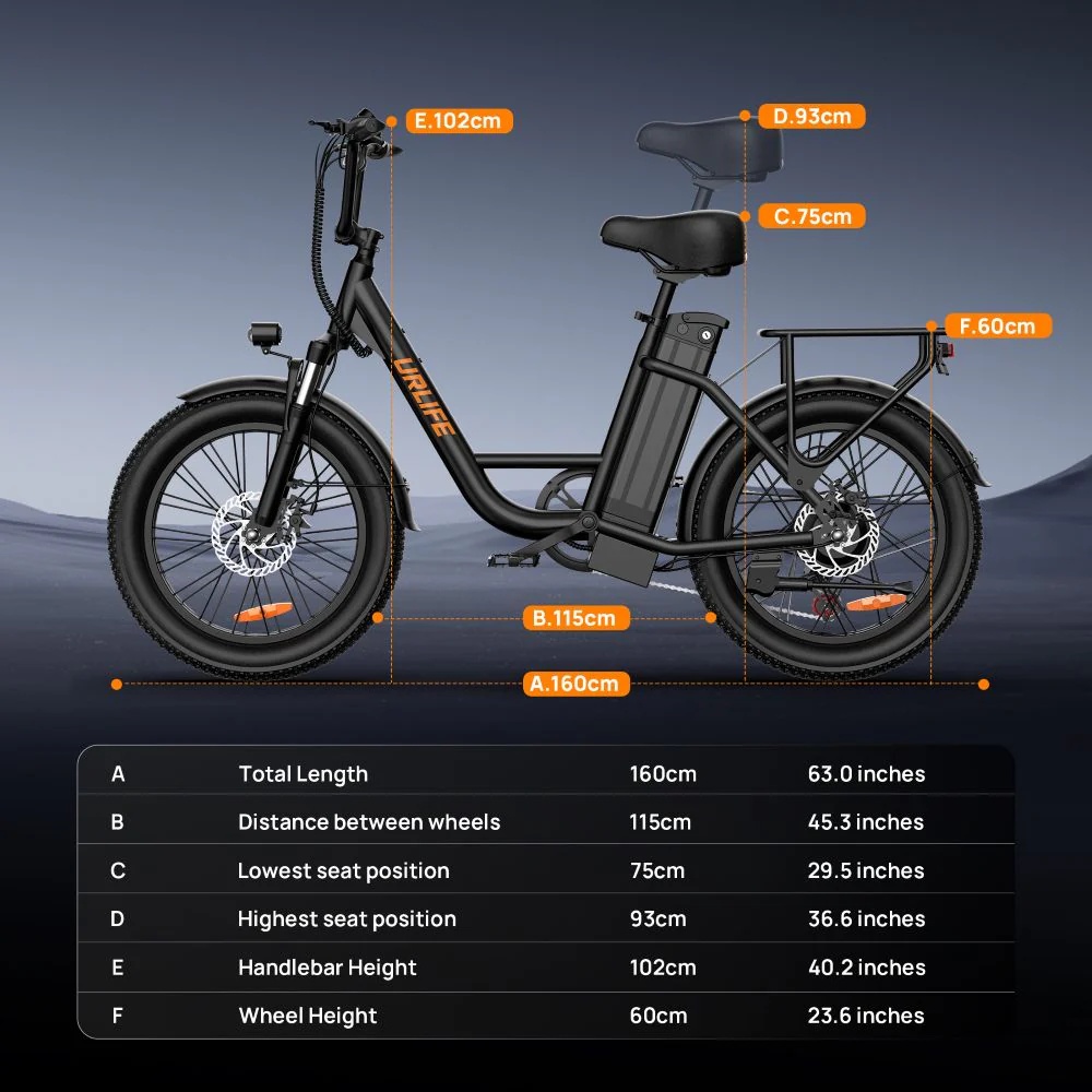 Mestský fat ebike Urlife 20x3.0“,500W,13Ah 624Wh,35km/h,80km - 19