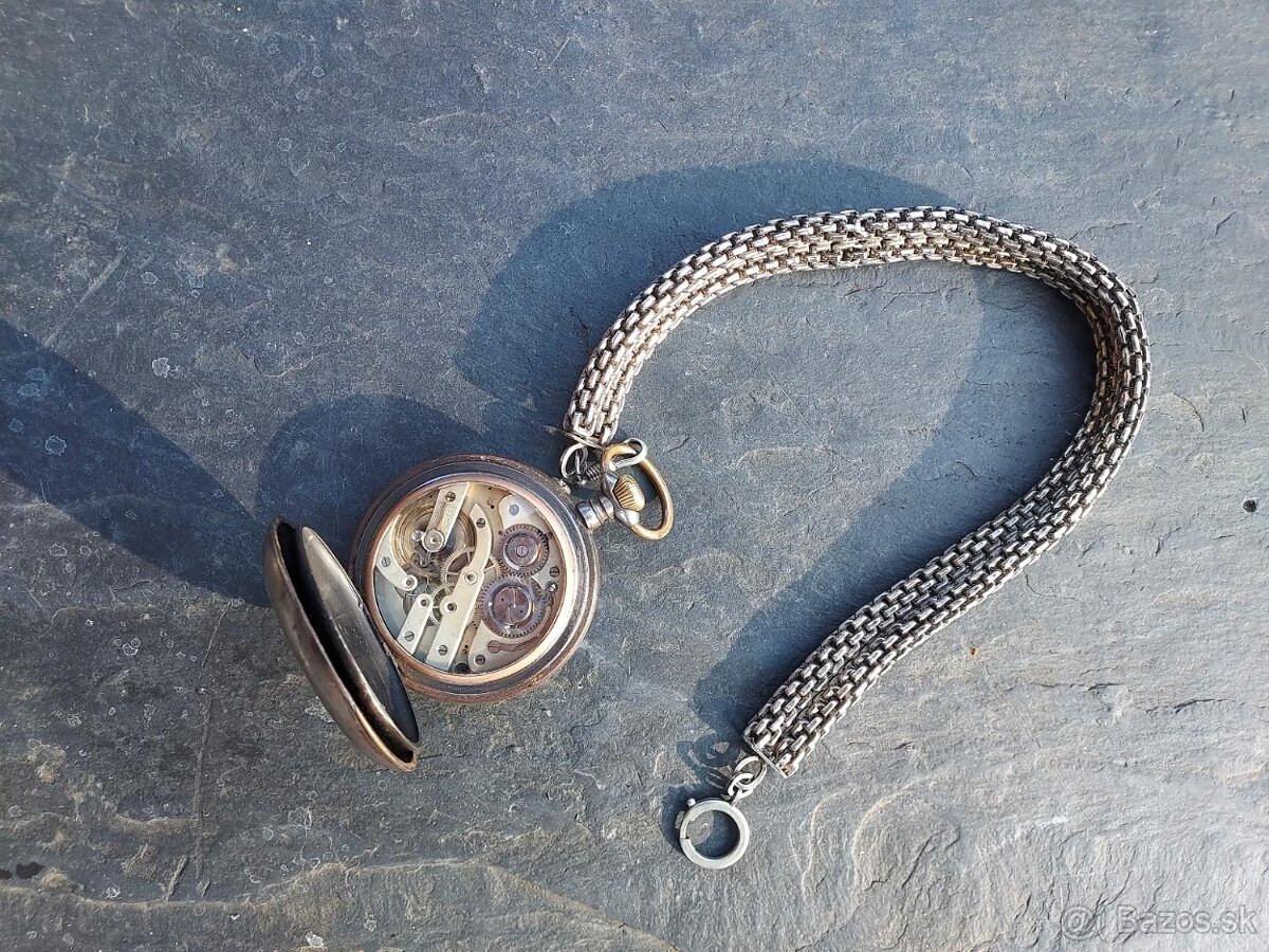 Velké dvouplášťové kapesní hodinky Régulatéur + retez - 19