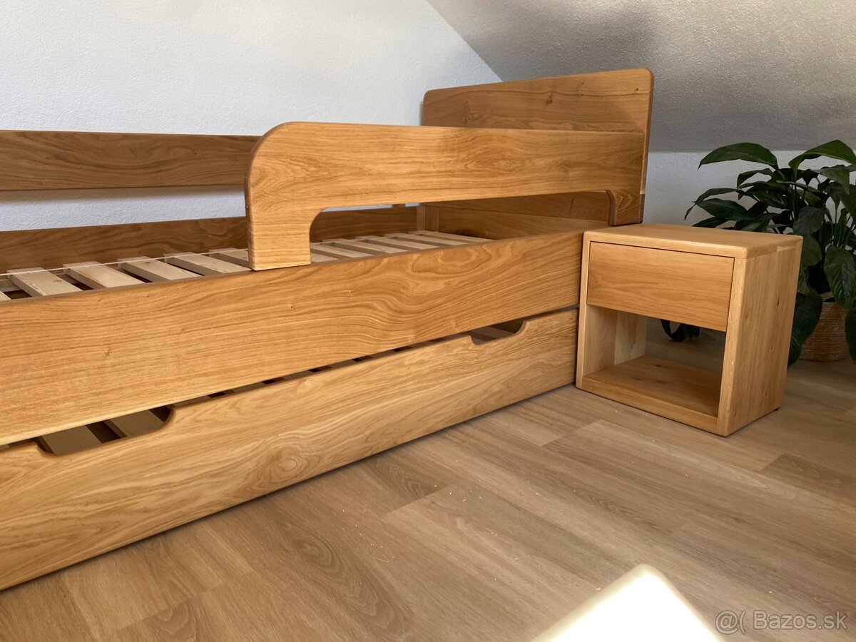 Dubová posteľ 90x200cm s výsuvným lôžkom - 19