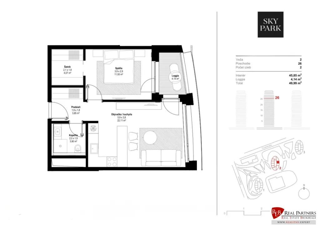 REB.SK, Predaj luxusný 2-izbový byt SKY PARK - 19