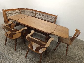 Rustikální jídelní kout, rohová lavice, stůl, křesla, židle - 19