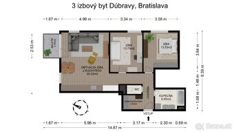 ZNÍŽENÁ CENA Nadštandardný 3-izbový byt s balkónom - 19